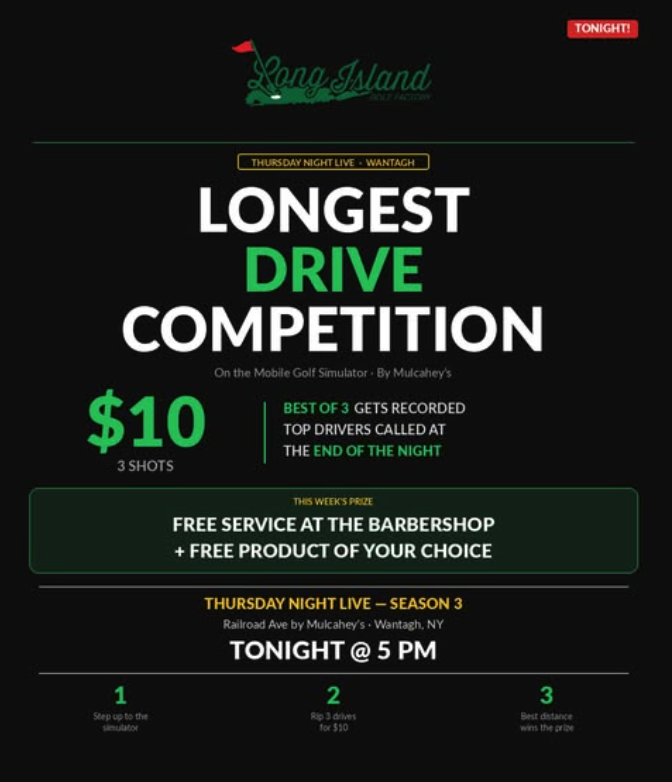 Longest Drive Competition — Thursday Night Live at Long Island Golf Factory